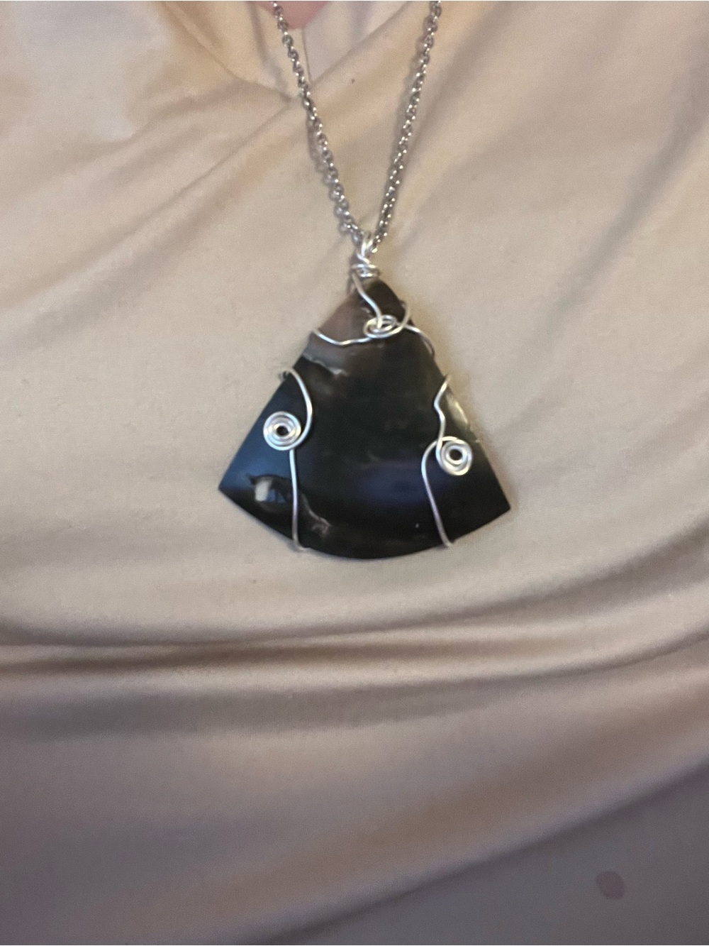 Handcrafted Abalone  Pendant Necklace with Silver Wire Wrap